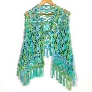 Vintage Hand Crocheted Variegated Ombré Poncho One Size